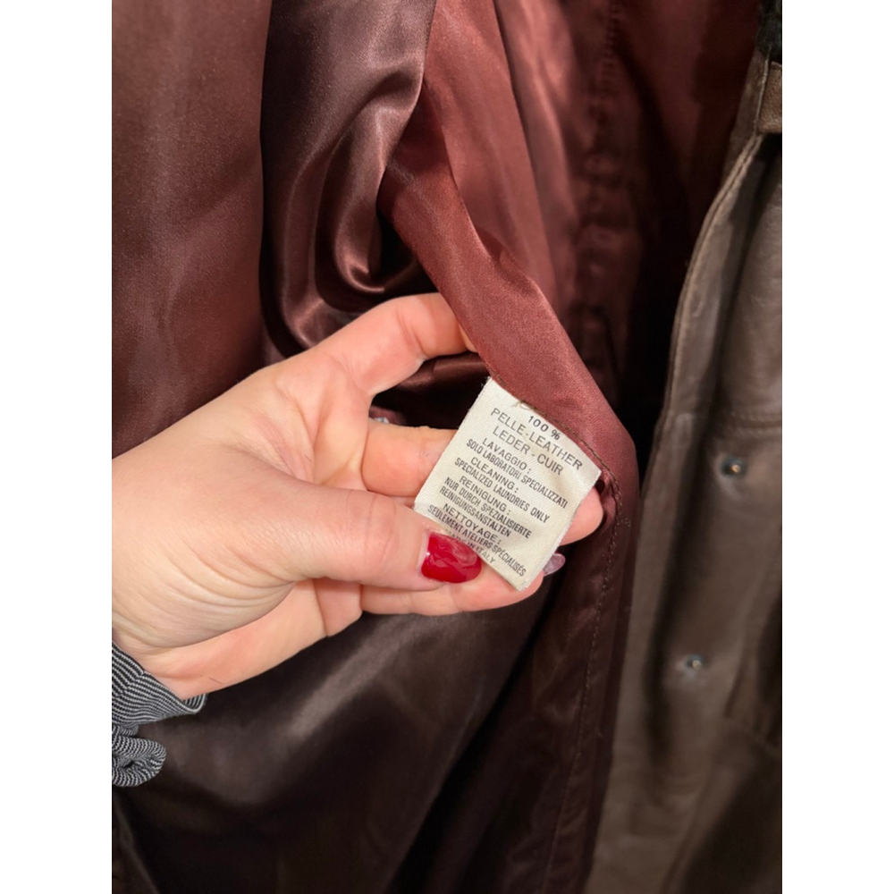 Stanley Korshak Brown Leather Coat Faux Astrakhan Collar Belted Vintage — image 5 of 8